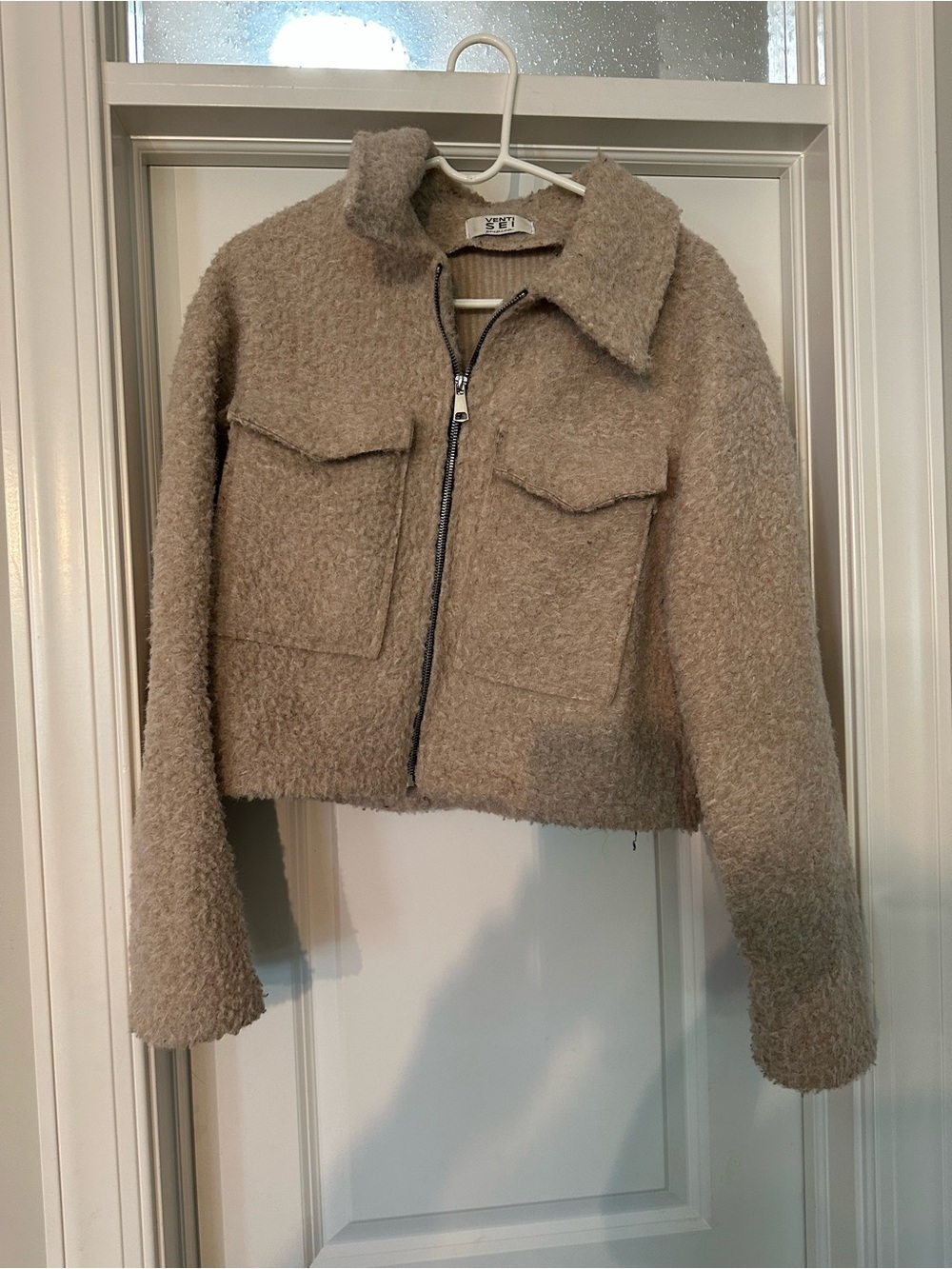 Ventti Taupe Teddy Zip-Up Jacket with Patch Pockets